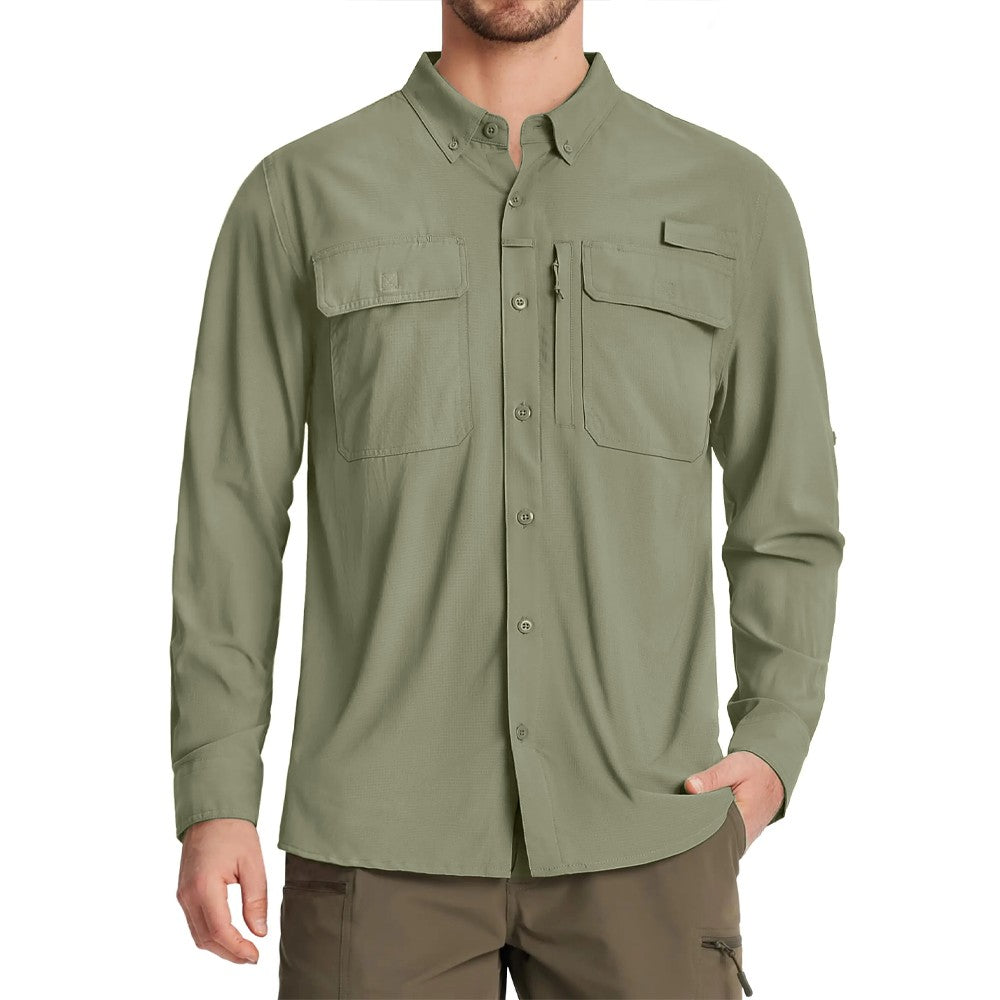 TACVASEN-camisas de pesca con protección solar UPF 50+ para hombre, camisas de m