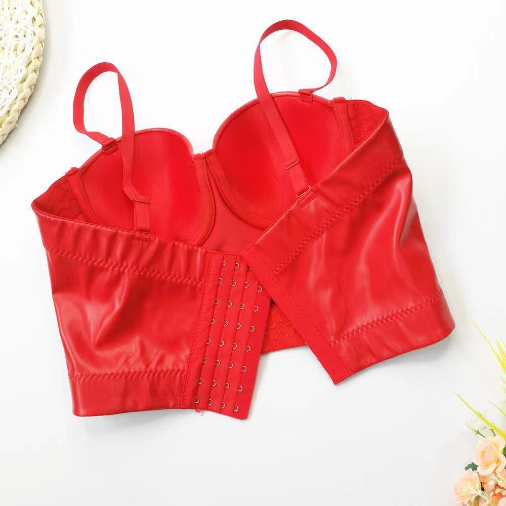 PU Leather Corset Top with Straps for Women