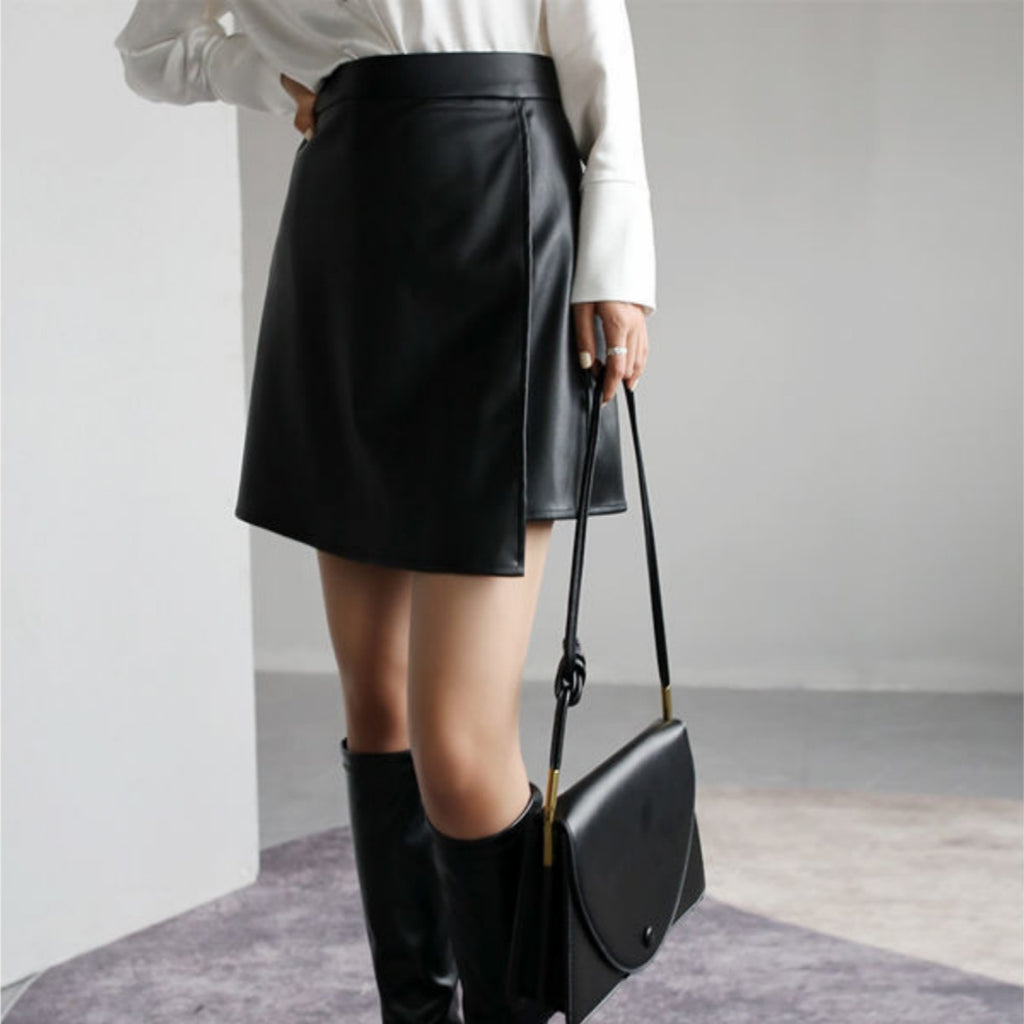 Retro High Waist PU Leather A-Line Women's Skirt