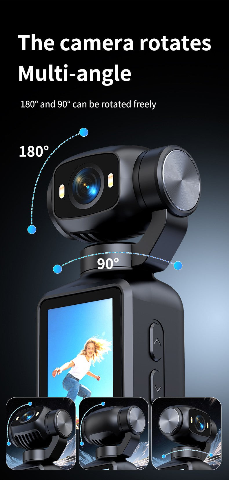 Cámara de acción portátil HD 4K con rotación manual de 90 y 180 grados para grab