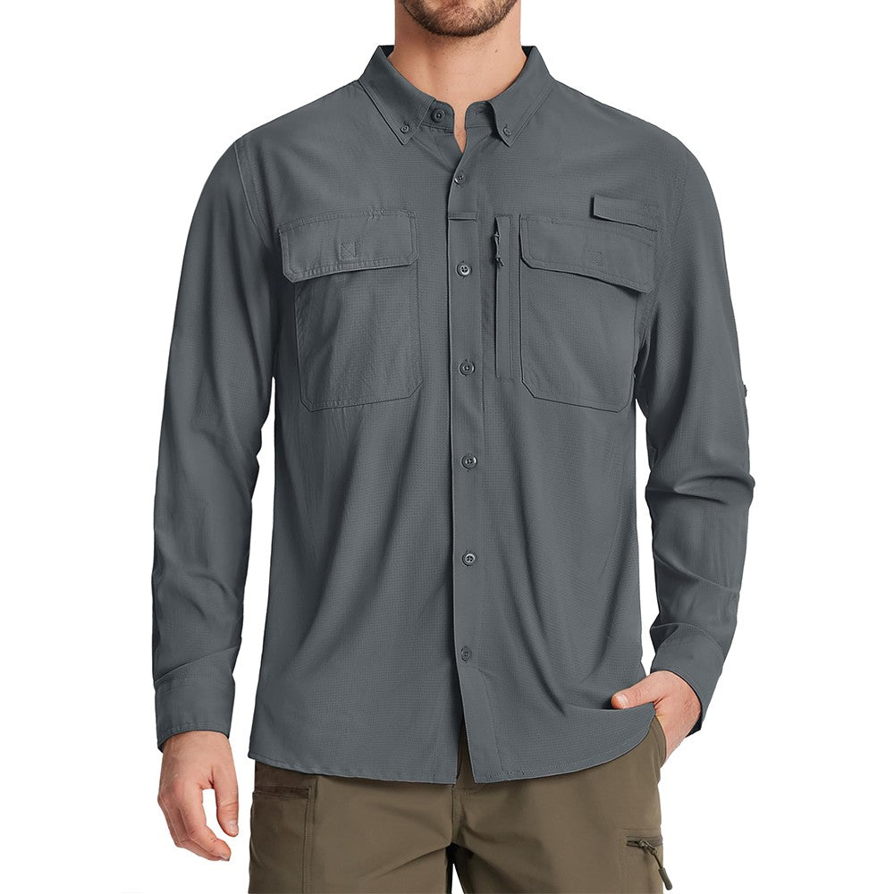 TACVASEN-camisas de pesca con protección solar UPF 50+ para hombre, camisas de m