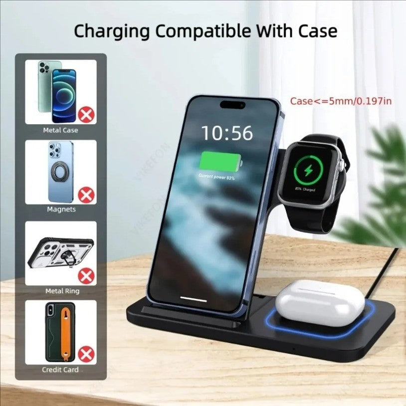 Estación de Carga Inalámbrica Plegable 3 en 1 para iPhone 17 16 15 14 13 12 Pro