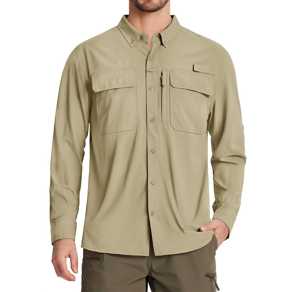 TACVASEN-camisas de pesca con protección solar UPF 50+ para hombre, camisas de m