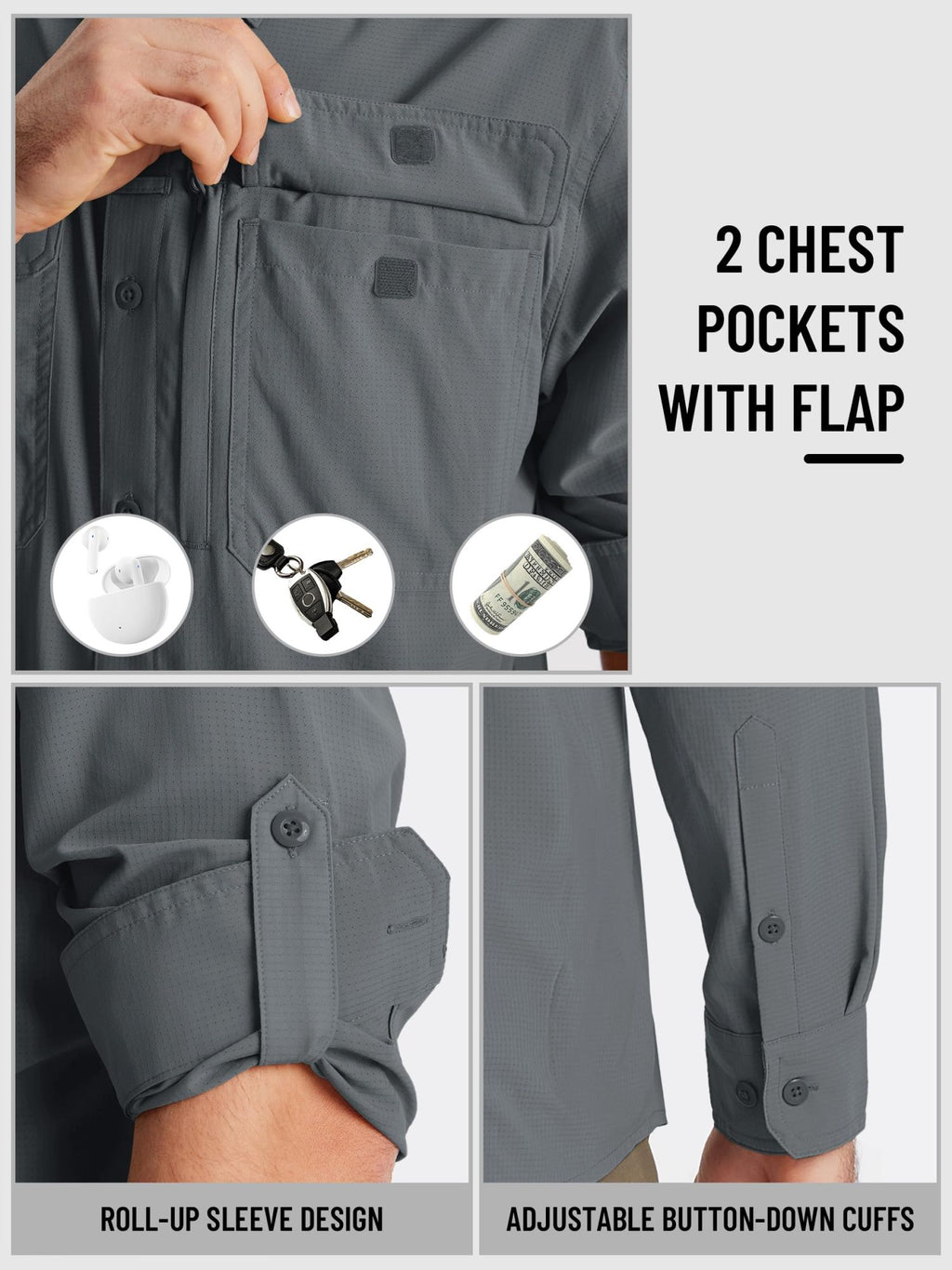 TACVASEN-camisas de pesca con protección solar UPF 50+ para hombre, camisas de m