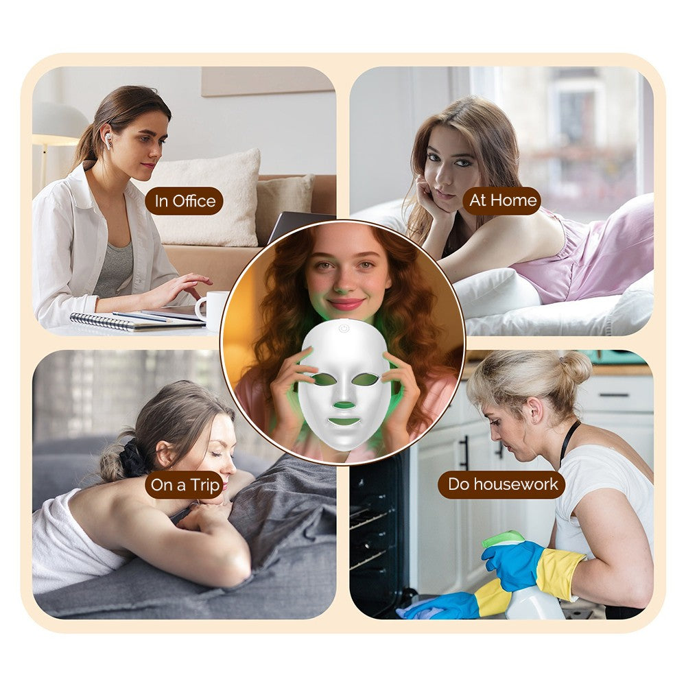 Mascarilla LED Facial recargable, mascarilla de belleza con fotos LED de 7 color