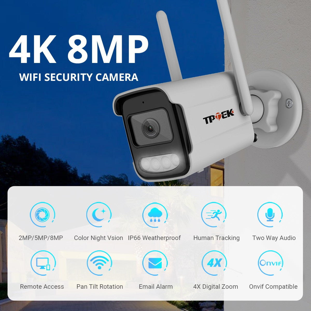 Cámara IP 4K de 8MP para exteriores, cámara de seguridad WiFi, vigilancia inalám