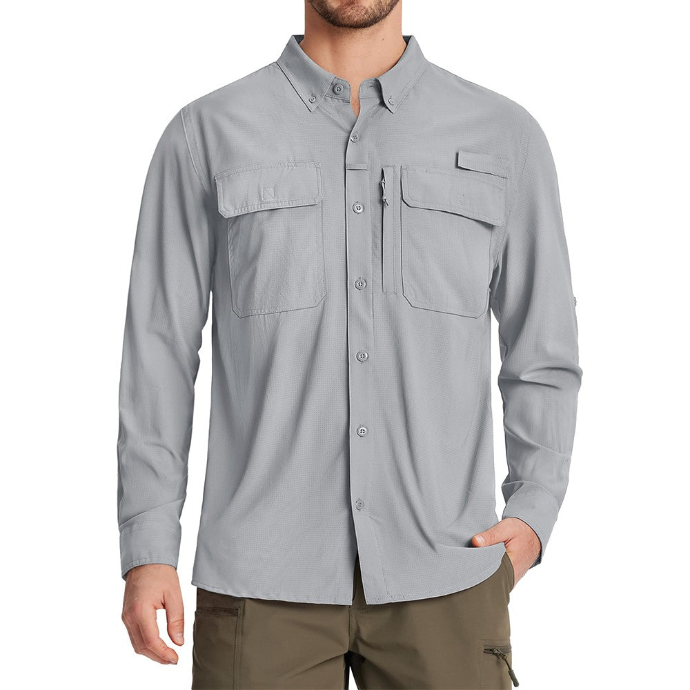 TACVASEN-camisas de pesca con protección solar UPF 50+ para hombre, camisas de m