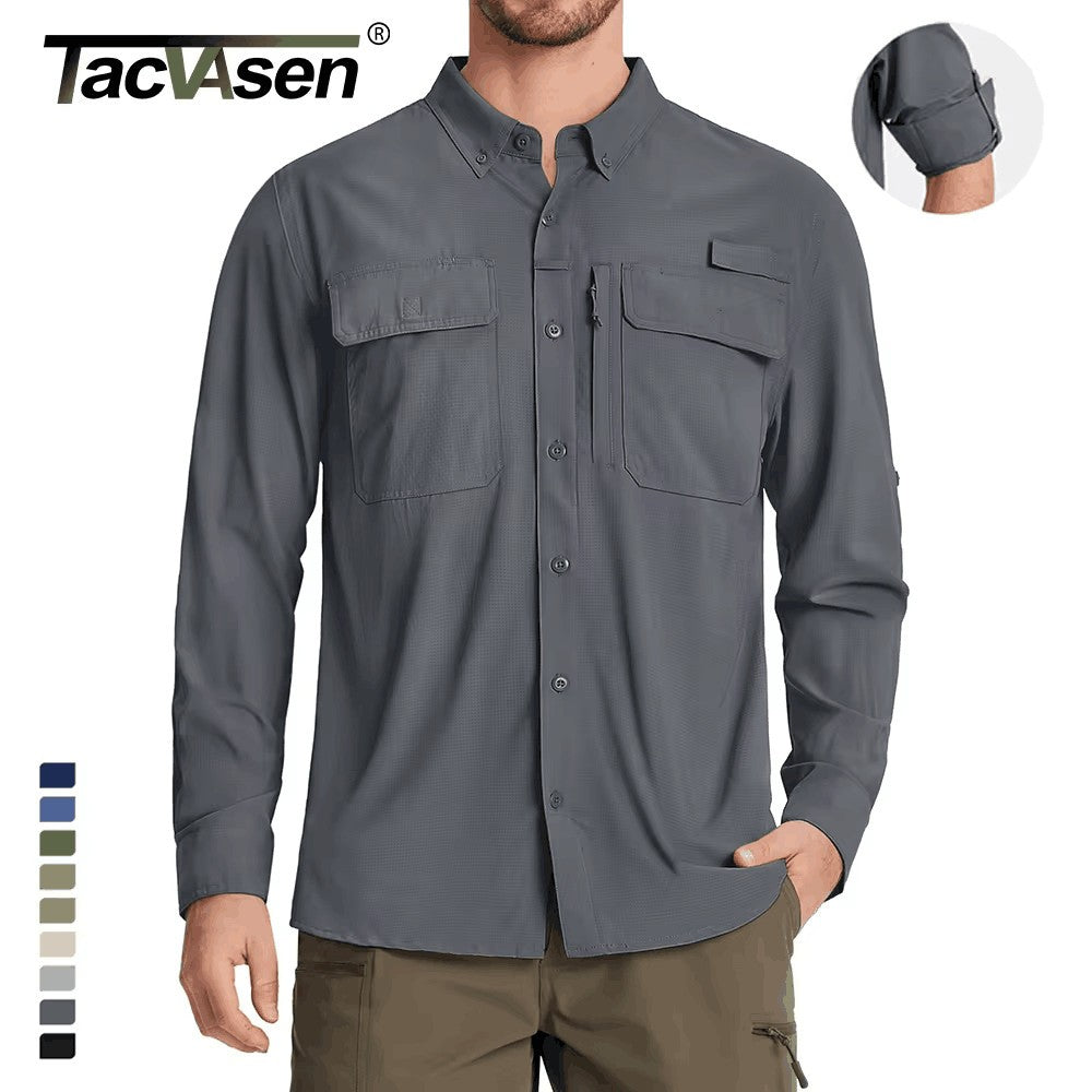 TACVASEN-camisas de pesca con protección solar UPF 50+ para hombre, camisas de m