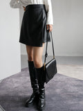 High Waist PU Leather A-Line Split Short Skirt for Women