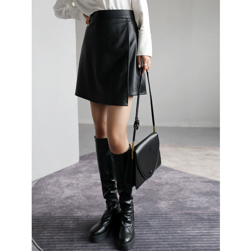 Retro High Waist PU Leather A-Line Women's Skirt
