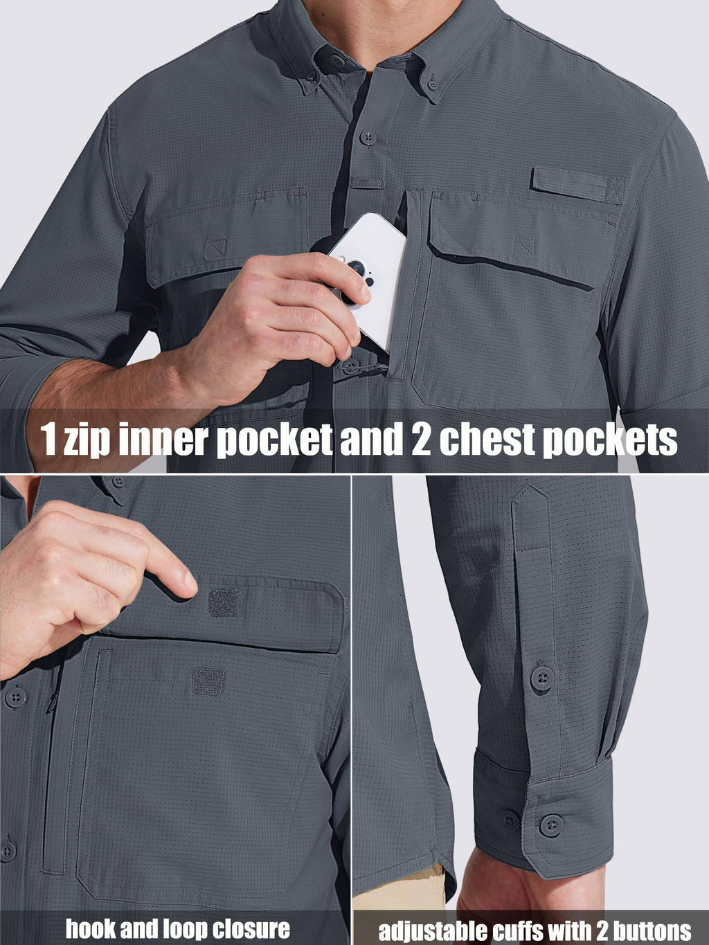 TACVASEN-camisas de pesca con protección solar UPF 50+ para hombre, camisas de m