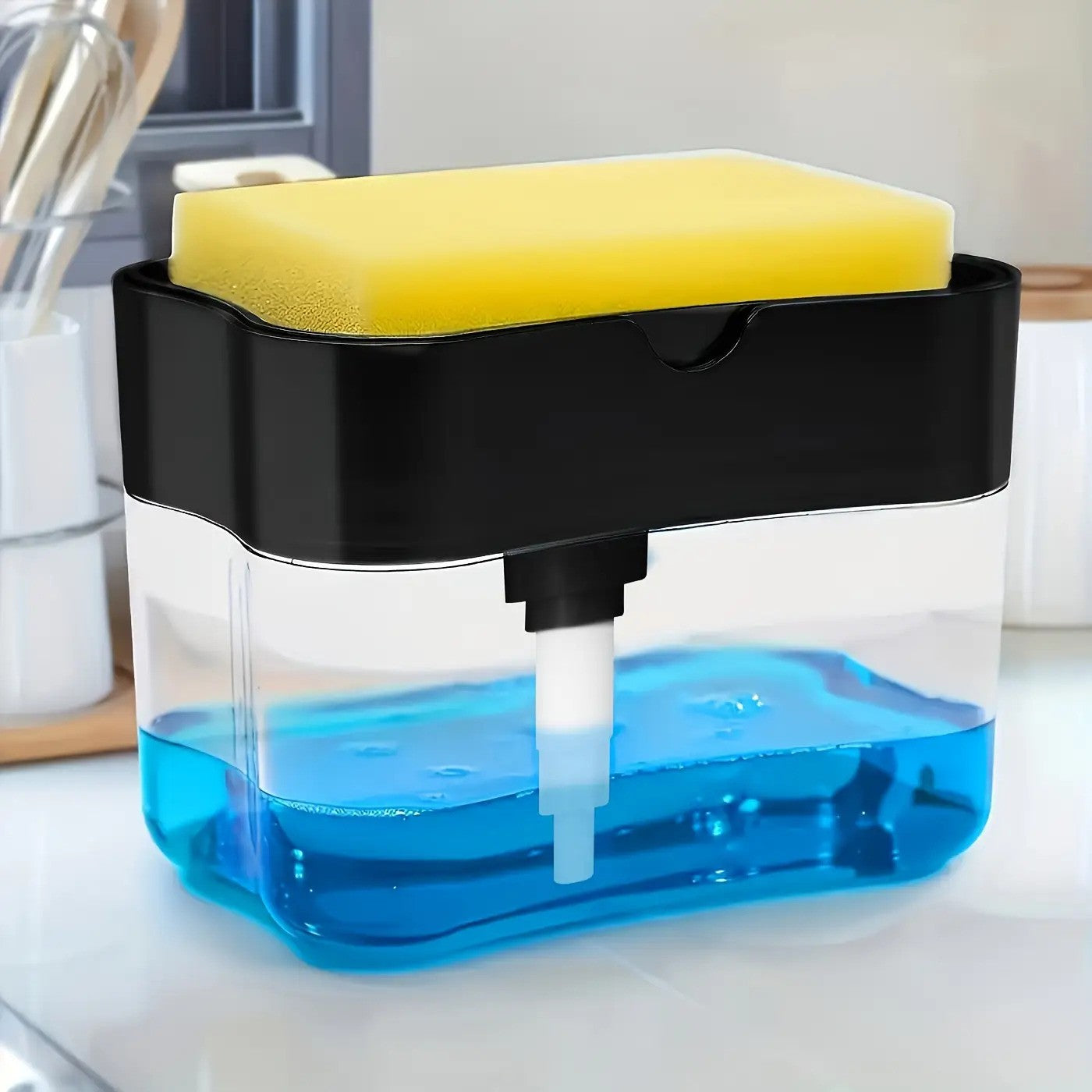 Dispensador de jabón para lavavajillas con estante de esponja, manual de operaci