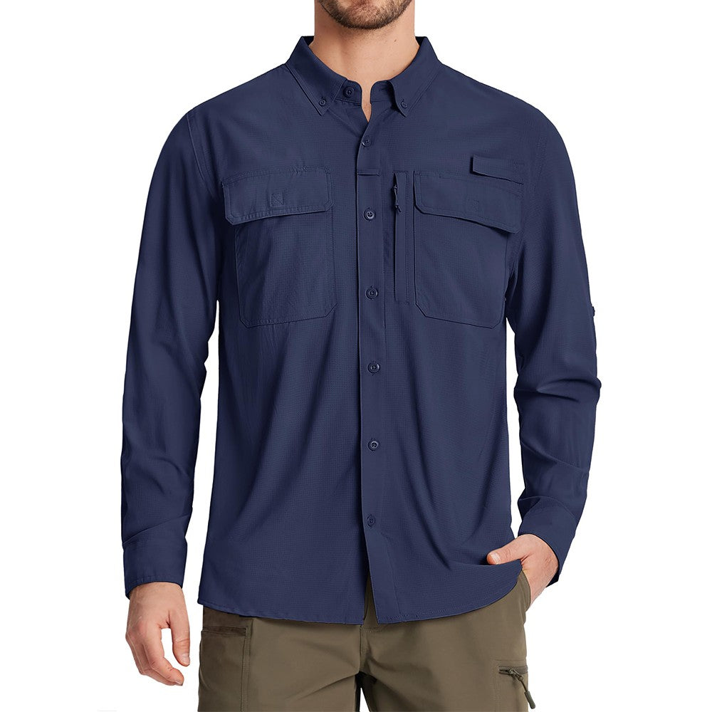 TACVASEN-camisas de pesca con protección solar UPF 50+ para hombre, camisas de m