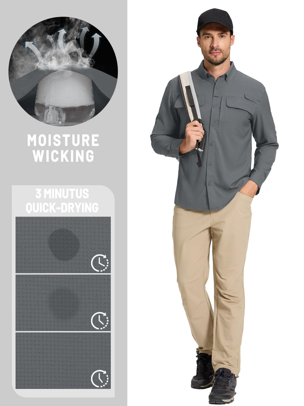 TACVASEN-camisas de pesca con protección solar UPF 50+ para hombre, camisas de m