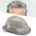 Toupee for Men Hairpiece Mens Hair Replacement System Full Injected PU Durable Skin Mens Toupee Wig Male Prosthesis Full Poly Skin Soft Human Hair Piece for Men Black Brown Blonde Grey (8"x10" #1B80 Off Black+80%Gray-120% Medium Light to Medium Density)