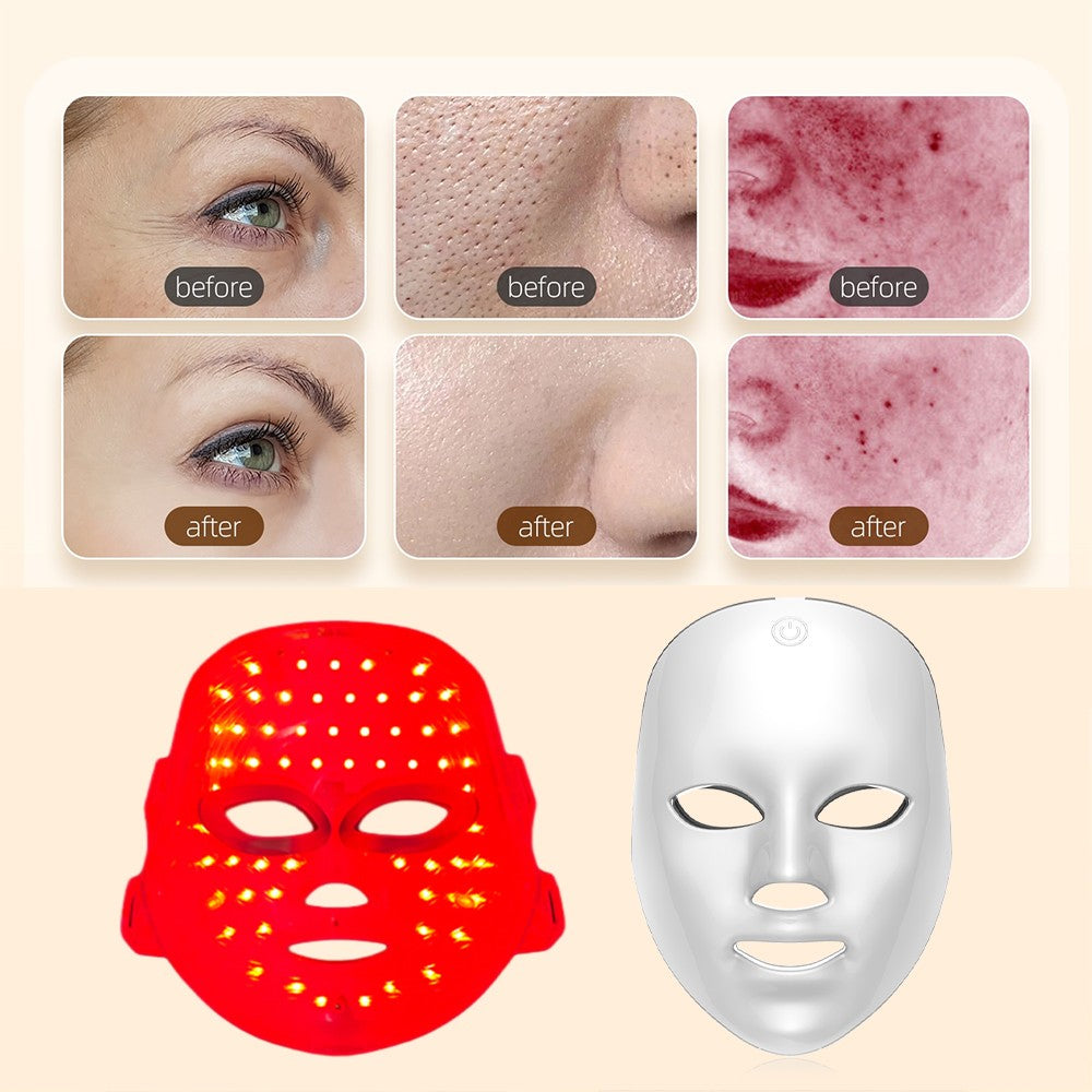 Mascarilla LED Facial recargable, mascarilla de belleza con fotos LED de 7 color