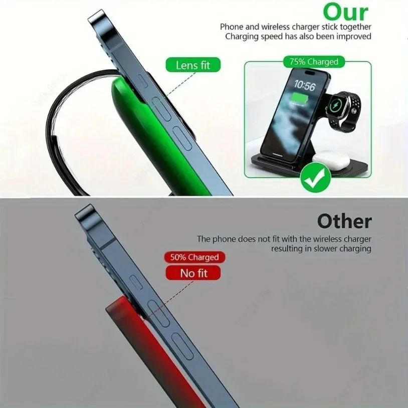 Estación de Carga Inalámbrica Plegable 3 en 1 para iPhone 17 16 15 14 13 12 Pro