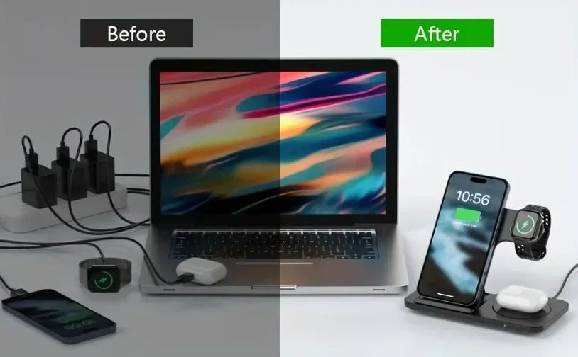 Estación de Carga Inalámbrica Plegable 3 en 1 para iPhone 17 16 15 14 13 12 Pro