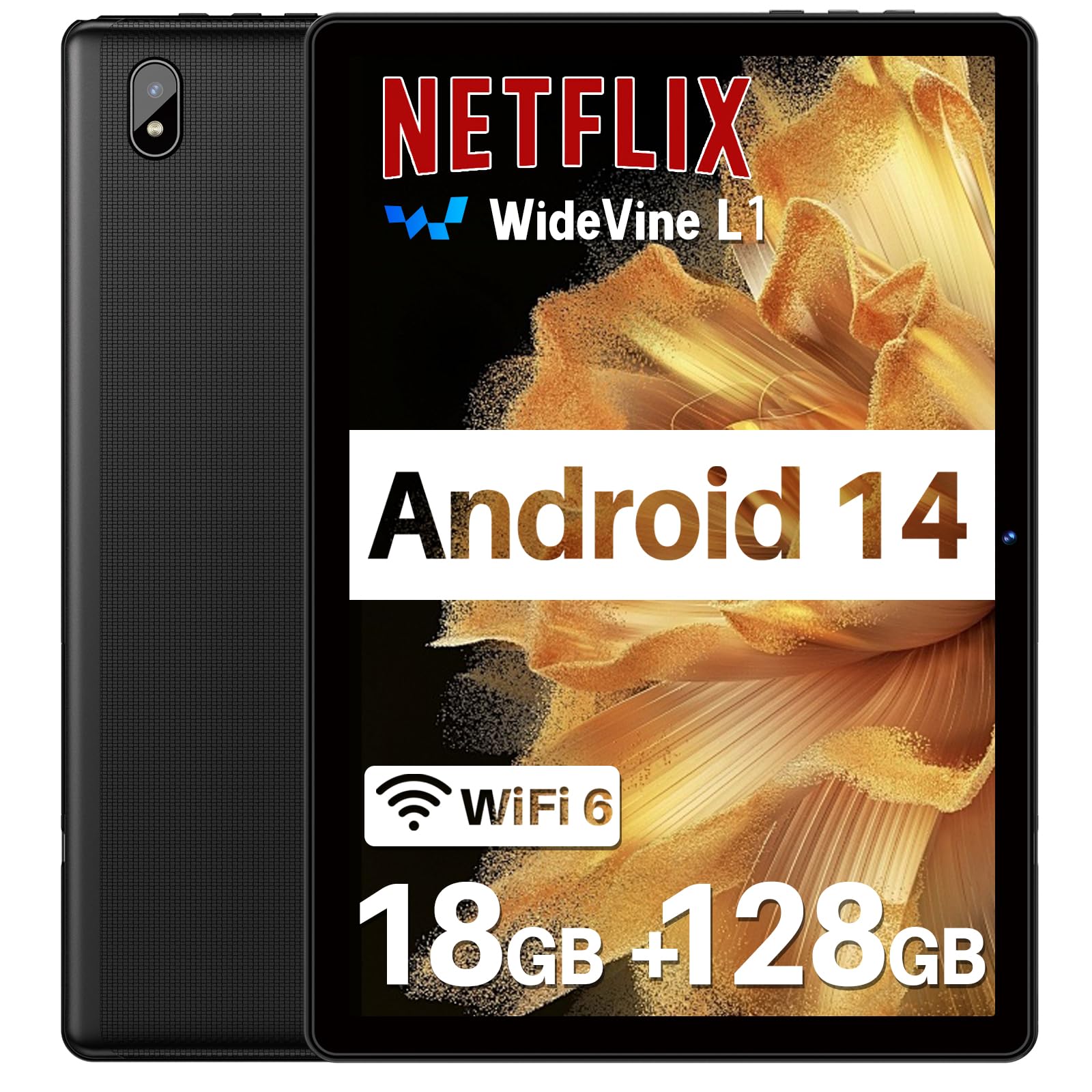 DMOAO Tablet 10.1 Inch Tablets Android Tablet with 18GB RAM+128GB ROM/ 1TB Expand Octa-Core 1.8GHz CPU 6000mAh Battery 5G WiFi WiFi 6 BT5.0 Widevine L1 HD IPS Tableta PC-Black