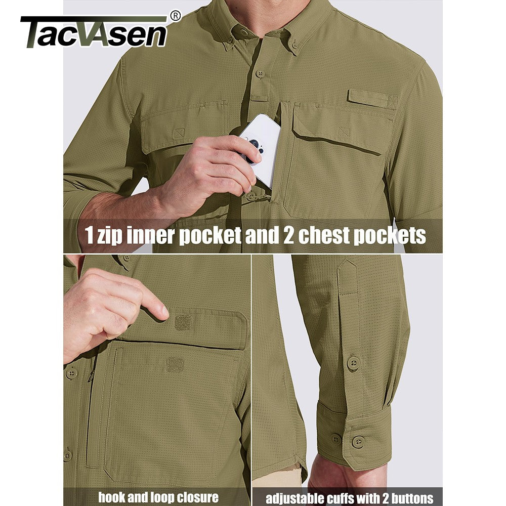 TACVASEN-camisas de pesca con protección solar UPF 50+ para hombre, camisas de m