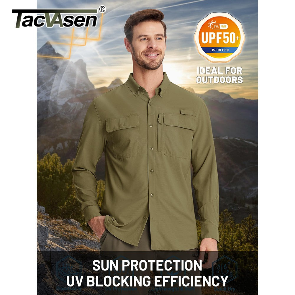 TACVASEN-camisas de pesca con protección solar UPF 50+ para hombre, camisas de m