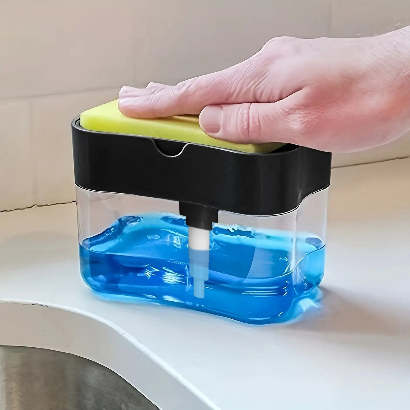 Dispensador de jabón para lavavajillas con estante de esponja, manual de operaci