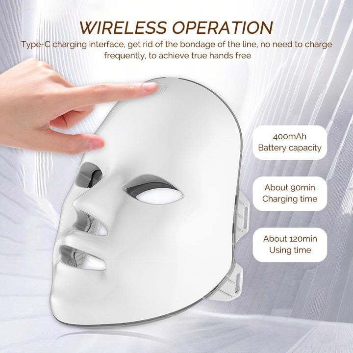 Mascarilla LED Facial recargable, mascarilla de belleza con fotos LED de 7 color