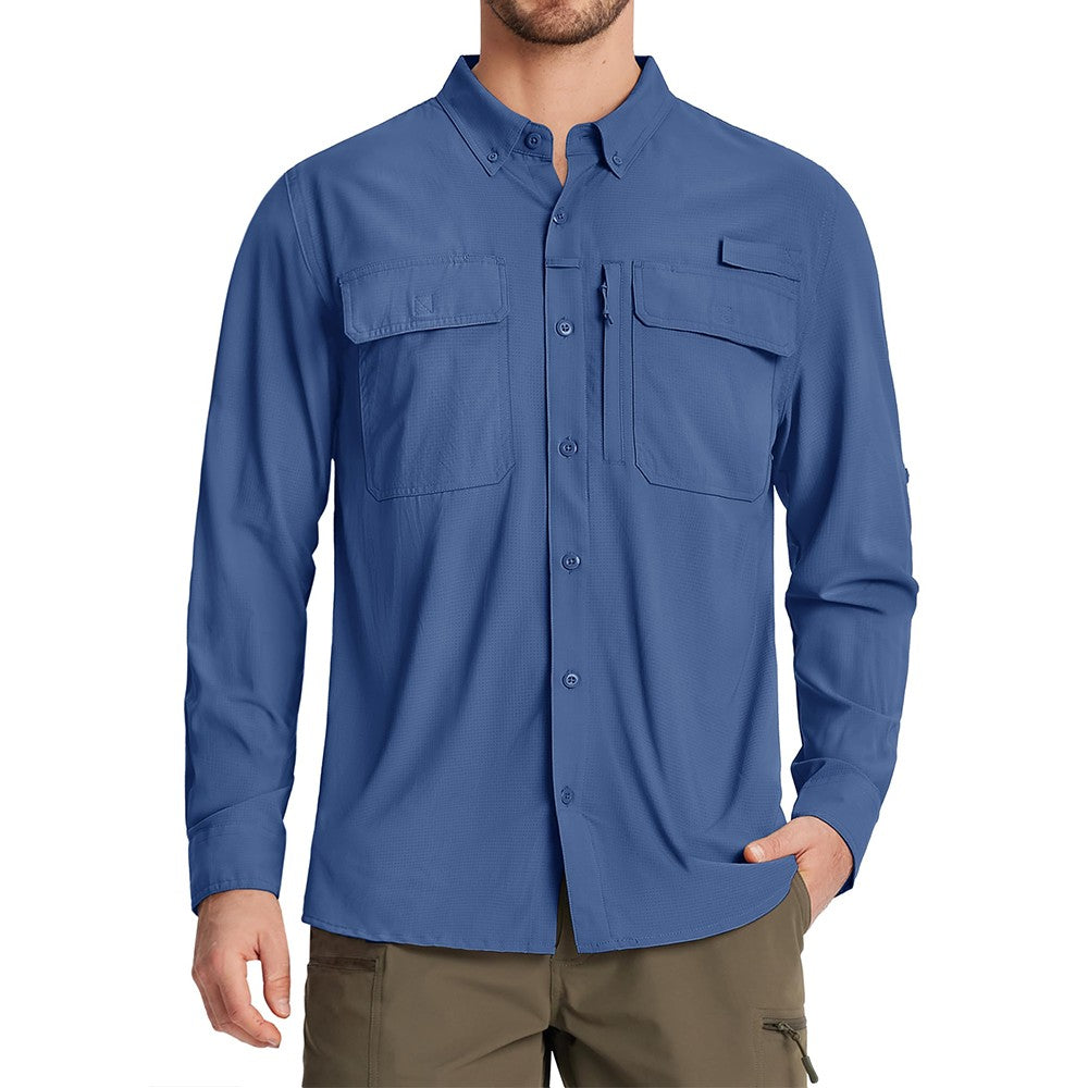 TACVASEN-camisas de pesca con protección solar UPF 50+ para hombre, camisas de m