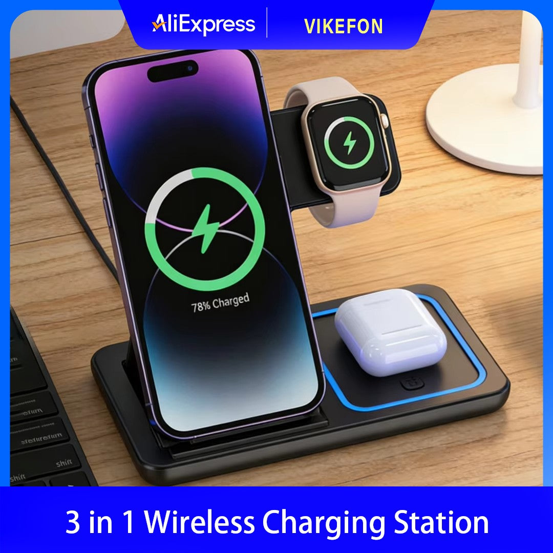 Estación de Carga Inalámbrica Plegable 3 en 1 para iPhone 17 16 15 14 13 12 Pro