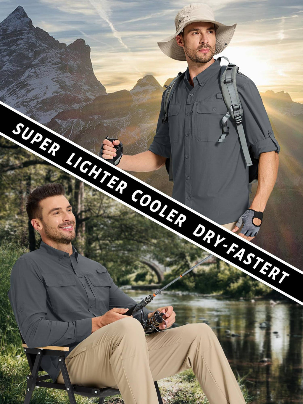 TACVASEN-camisas de pesca con protección solar UPF 50+ para hombre, camisas de m