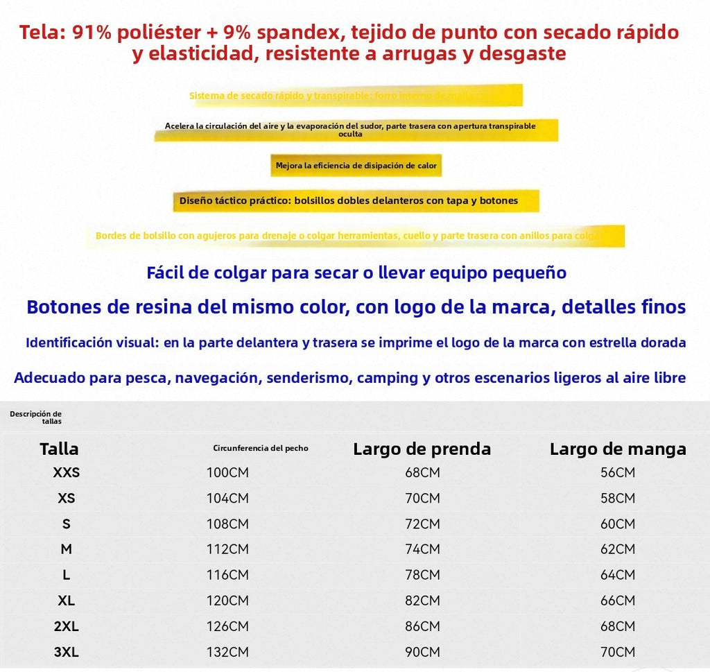 Camisa de Pesca Ligera de Secado Rápido para Hombre, Multifuncional, Transpirabl