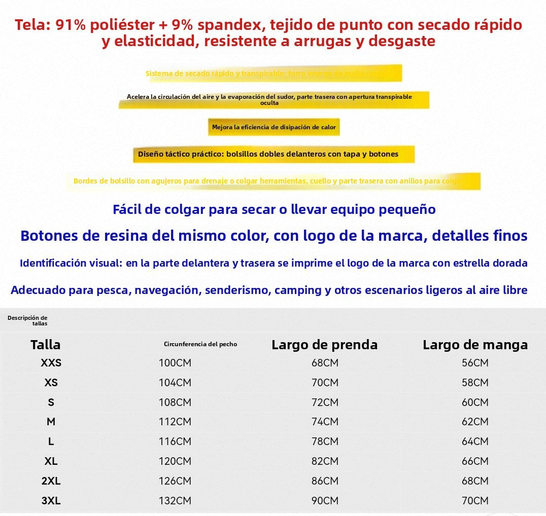 Camisa de Pesca Ligera de Secado Rápido para Hombre, Multifuncional, Transpirabl