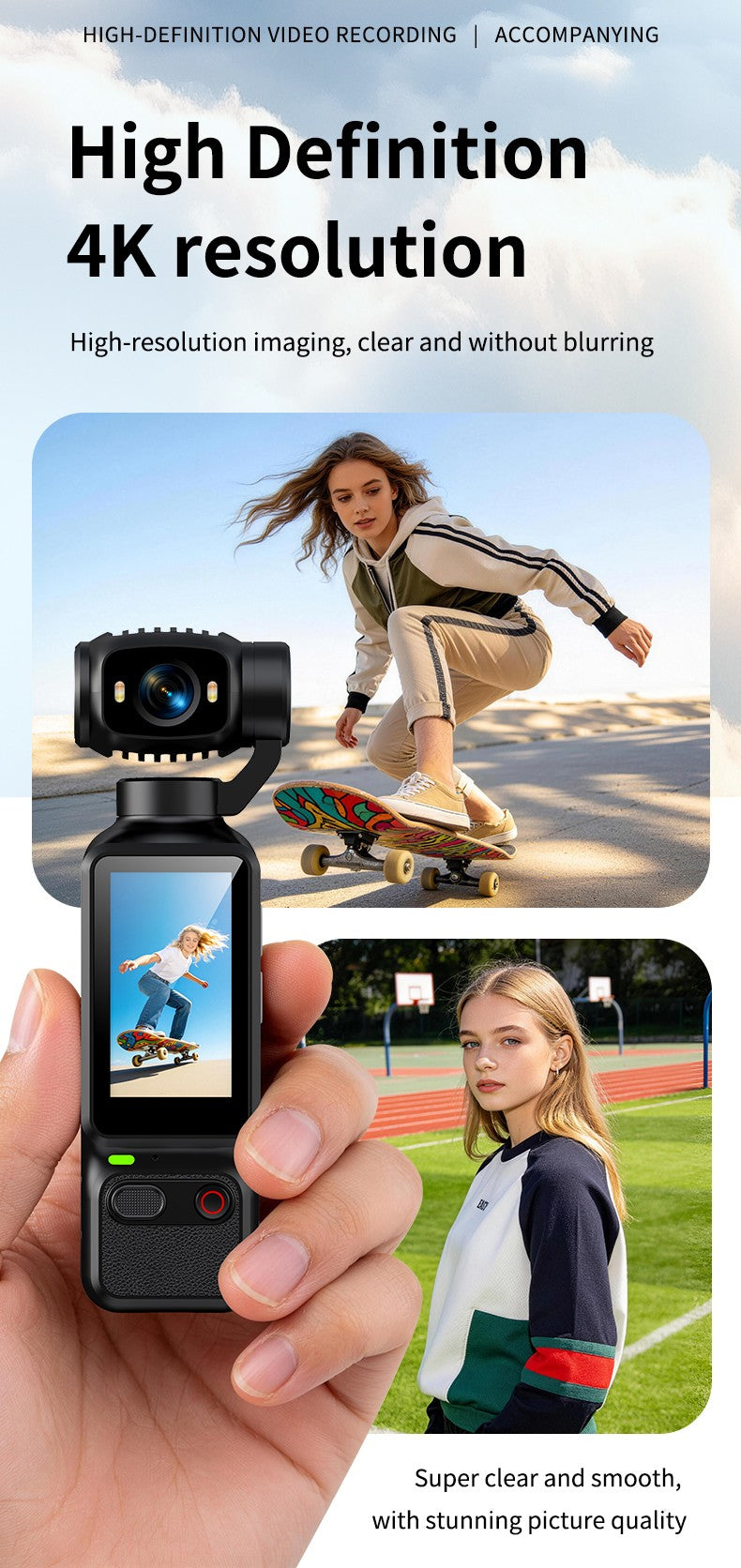 Cámara de acción portátil HD 4K con rotación manual de 90 y 180 grados para grab