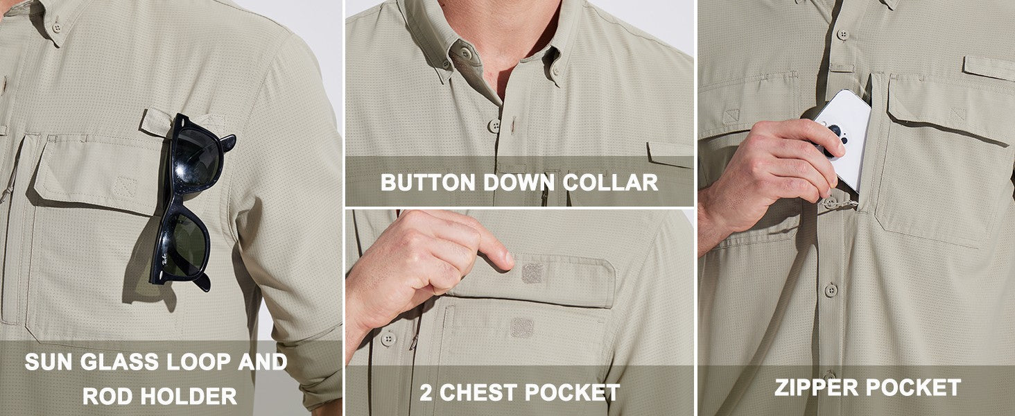 TACVASEN-camisas de pesca con protección solar UPF 50+ para hombre, camisas de m