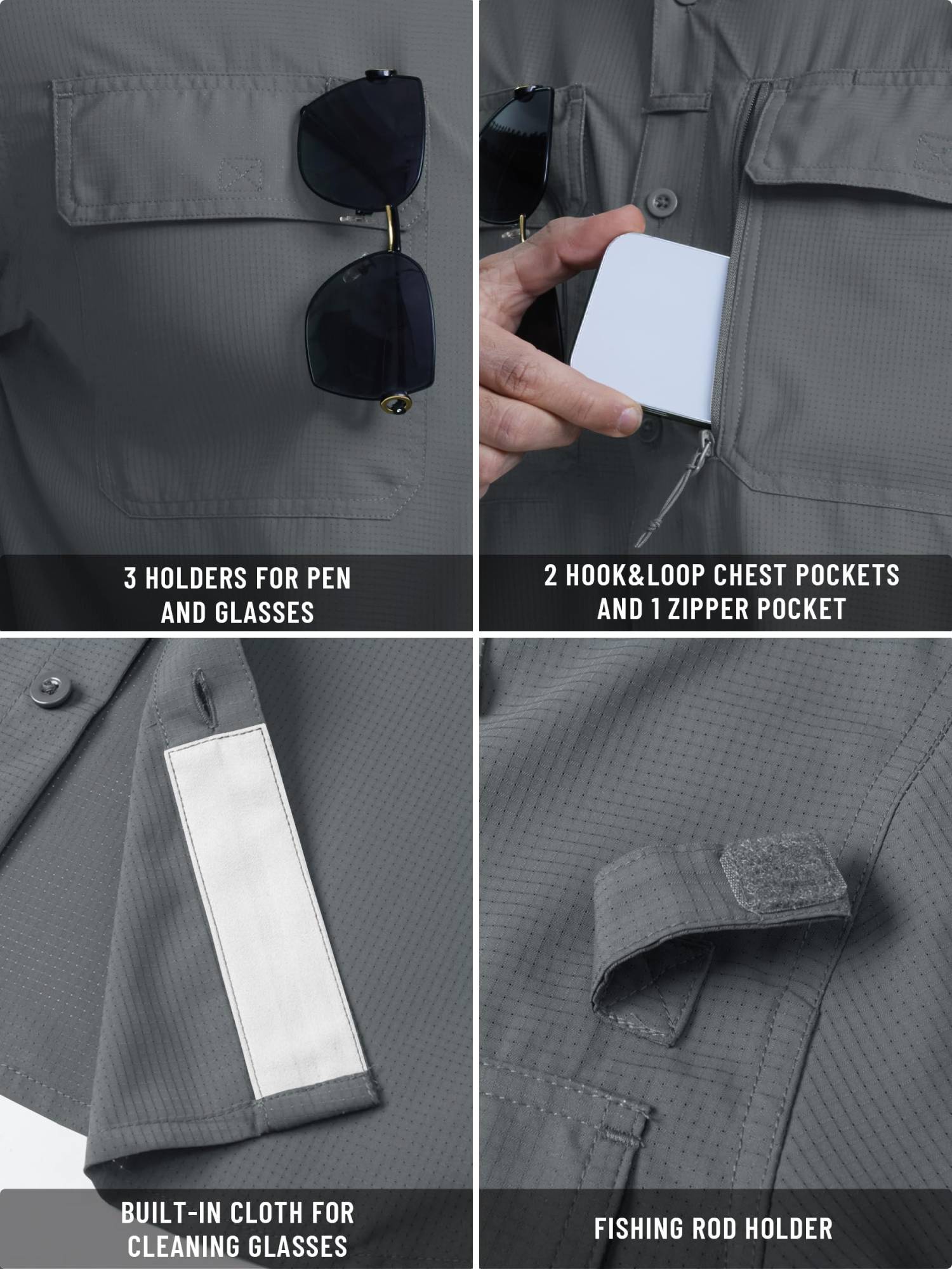 TACVASEN-camisas de pesca con protección solar UPF 50+ para hombre, camisas de m