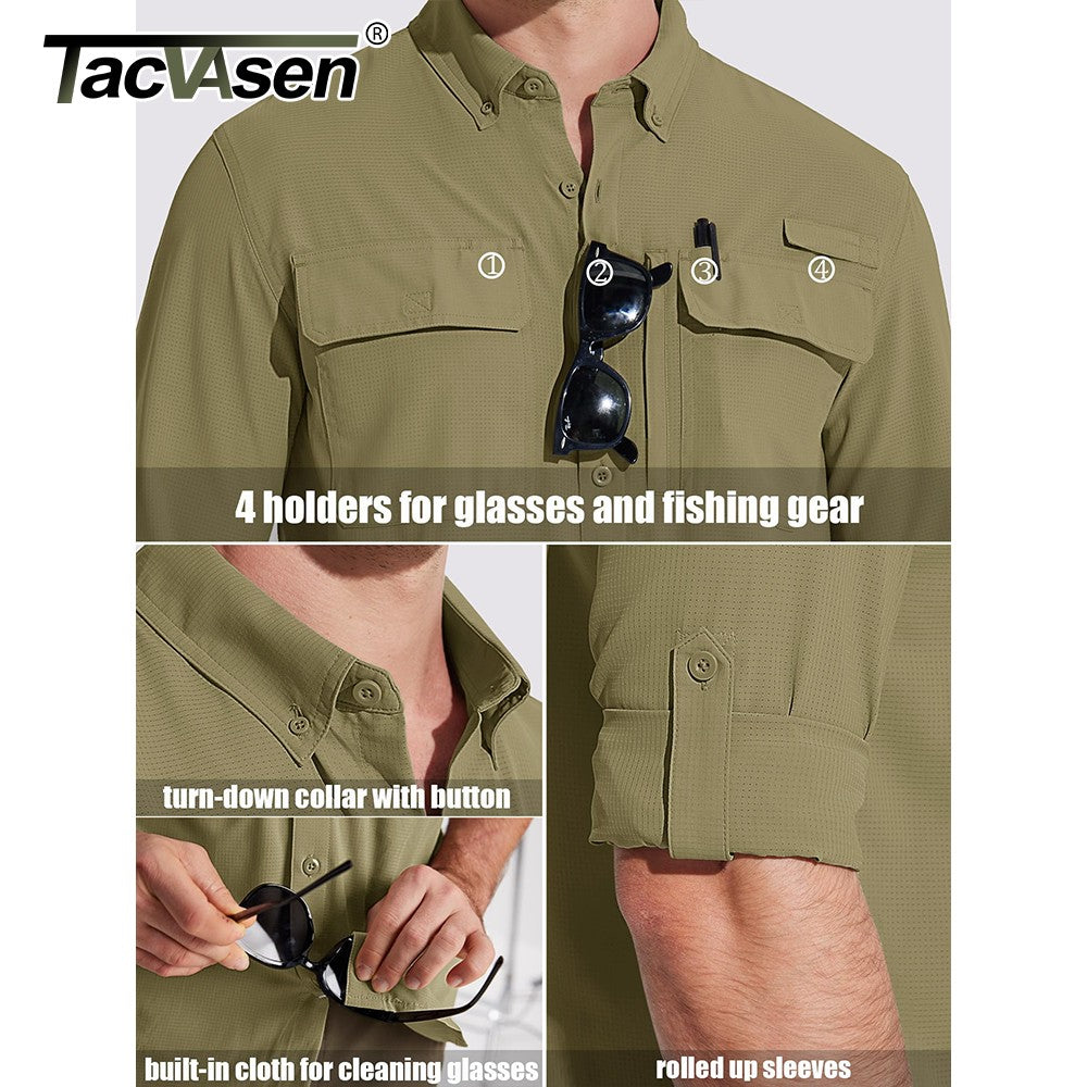 TACVASEN-camisas de pesca con protección solar UPF 50+ para hombre, camisas de m