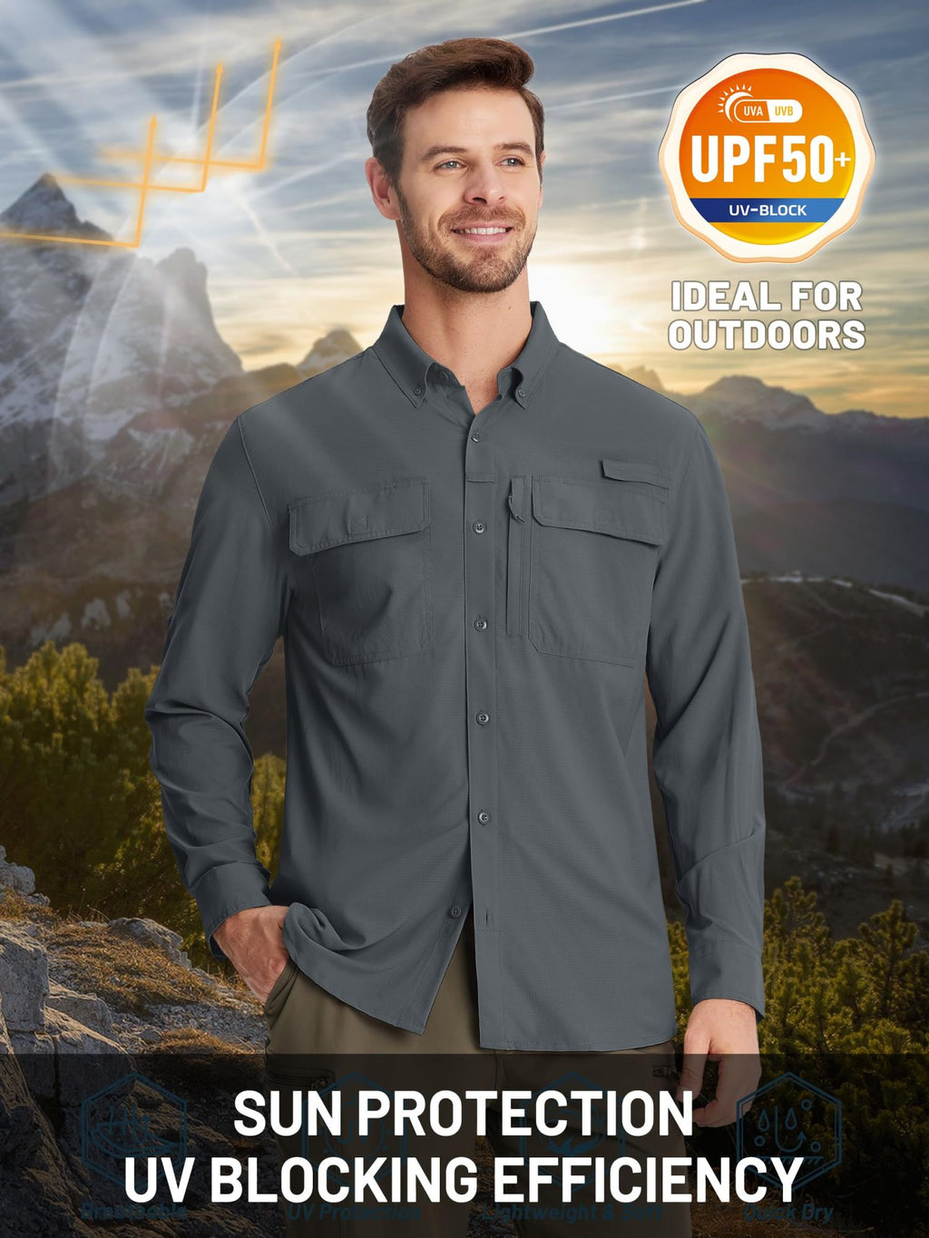 TACVASEN-camisas de pesca con protección solar UPF 50+ para hombre, camisas de m