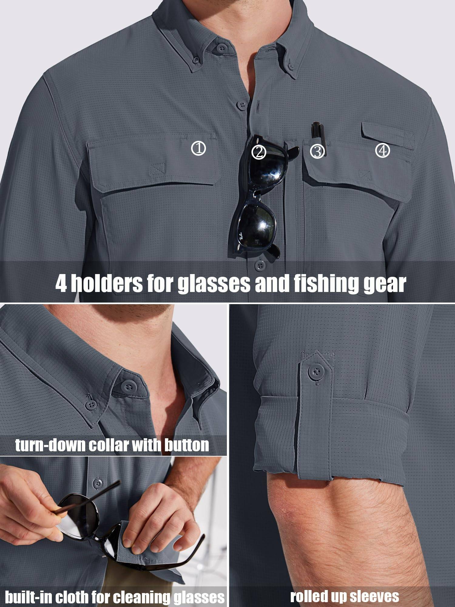 TACVASEN-camisas de pesca con protección solar UPF 50+ para hombre, camisas de m