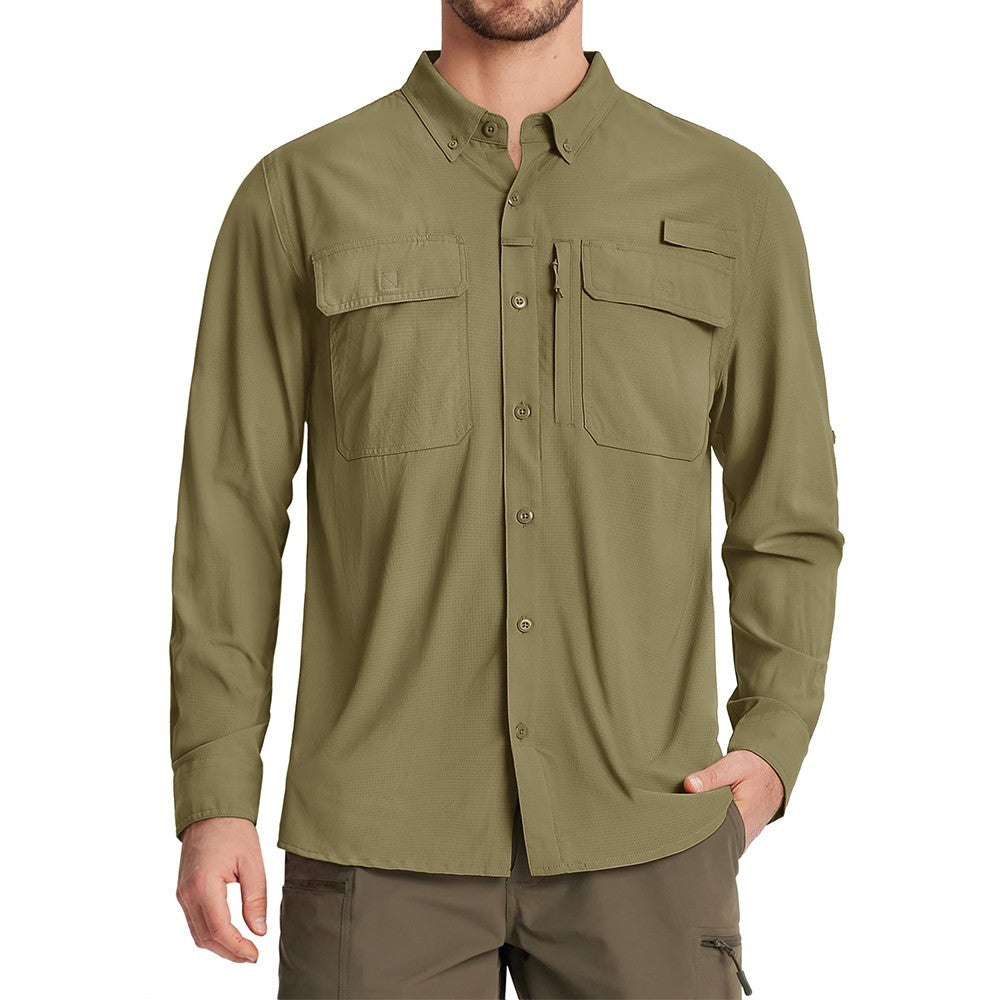 TACVASEN-camisas de pesca con protección solar UPF 50+ para hombre, camisas de m